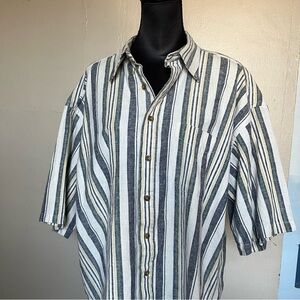 Vintage blue and white striped linen cotton blend button down